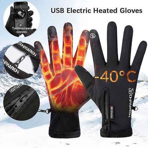 Gants Chauffants Électriques Usb, Mitaines Chauffantes D'hiver, Antidérapants Pour Écran Tactile, Gants De Cyclisme Pour Vélo, Contrôle De La Température, Noirs