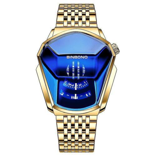 Binbond Hommes De Luxe Diamant Style Montre À Quartz Étanche Montres Cadeau Doré Bleu A