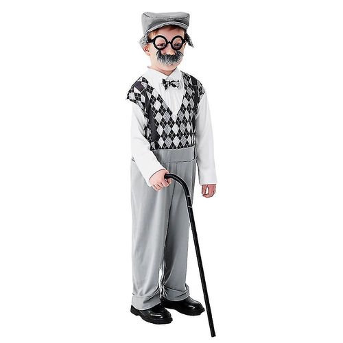 Costume De Vieil Homme Pour Enfants De 2 À 12 Ans Costume Du 100e Jour D'école Pour Garçons Kit De Costume De Cosplay De Grand-Père Avec Accessoires 4-6 Ans Gris