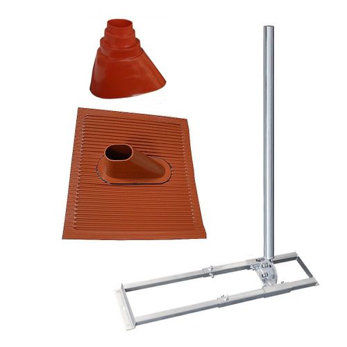 Support de chevrons de toit charpente Fixation Antenne Parabole Acier 1m Mât 48mm + Manchon Rouge + Tuile plastique / Alu Rouge