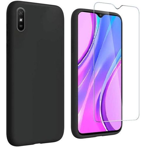 Coque Silicone Noir Mat Pour Xiaomi Redmi 9 + 2 Verre Trempé Film Protection Écran - Anti Rayures - Ultra Résistant Dureté 9h