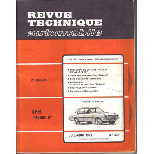 Revue Technique Automobile  N° 326 : Revue Technique Automobile  Opel Rekord 2