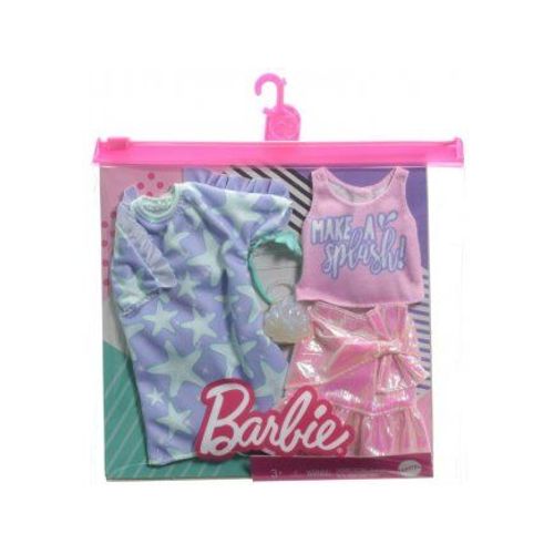 Coffret 2 Habits Barbie : Jupe Rose + Top - Robe Violette + Serre Tète - Tenue De Ville - Vêtement Poupée