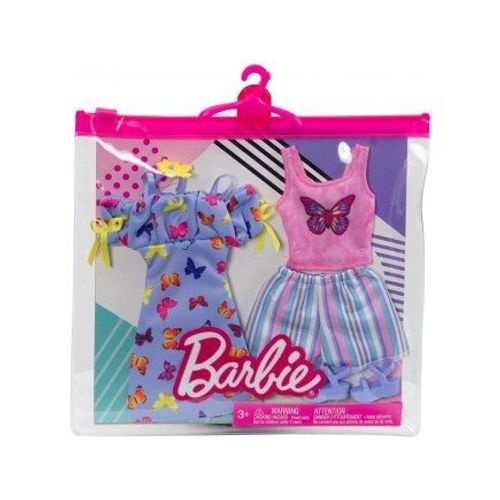 Coffret 2 Habits Pour Barbie : Robe Papillon + Short Avec Top Rose Et Chaussure - Tenue De Ville - Vêtement Poupée