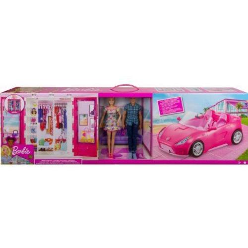 Coffret Barbie 4 En 1 : Cabriolet + Dressing + Poupée + Ken - Accessoires - Set Poupée Mannequin + 1 Carte Tigre