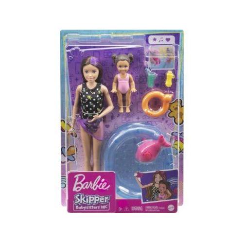 Coffret 2 Poupée : Skipper + Fille + Piscine + 5 Accessoires - Set Babysitter Pour Barbie + 1 Carte Animaux