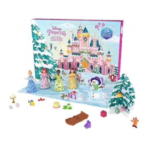 Calendrier De Lavent Pour Disney Princess : 4 Mini-Poupées Ariel Belle Tiana Cendrillon + 16 Accessoires - 24 Surprises - Jouet Fille + 1 Carte