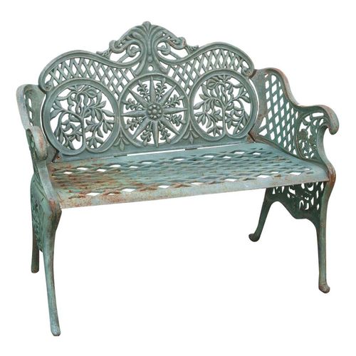 Banc Realisé En Fonte Art Nouveau Finition Verte Vieillie L110xpr55xh90 Cm