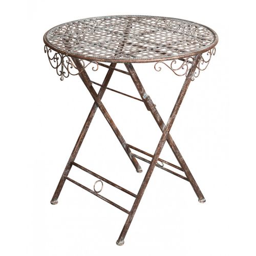 Table Avec Plateau Pliant En Fer Forgé Rouille Antique Diam. 70xh76 Cm