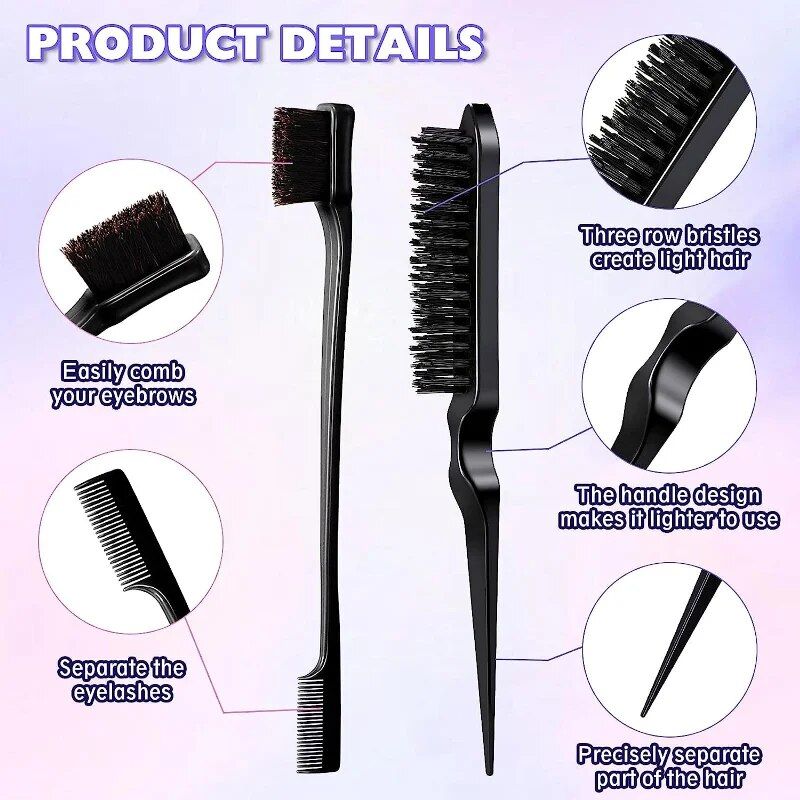 Noir - Ensemble De 3 Brosses  Cheveux Double Face, Peignes ... - 6