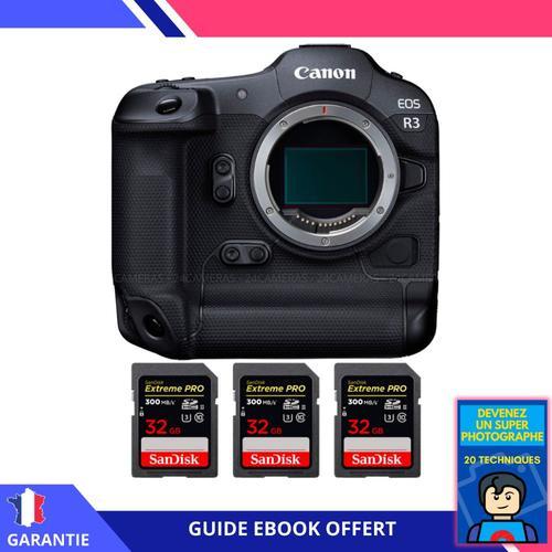 Canon EOS R3 + 3 SanDisk 32GB Extreme PRO UHS-II SDXC 300 MB/s + Ebook 'Devenez Un Super Photographe'