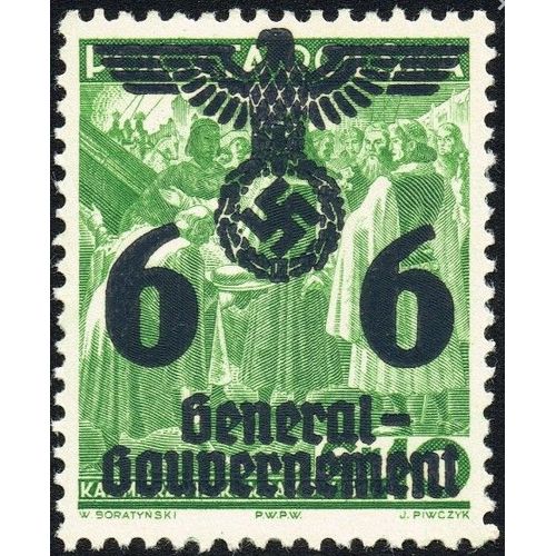 Pologne, Occupation Allemande 1940, Gouvernement Général, Très Beau Timbre Neuf** Luxe Yvert 32, Timbre Polonais D'avant Guerre Surchargé Grand Aigle, Croix Gammée, Et Nouvelle Valeur.