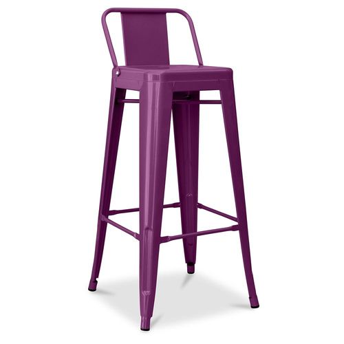 Tabouret De Bar Avec Dossier - Design Industriel - 76cm - Nouvelle Édition -Metalix Violet