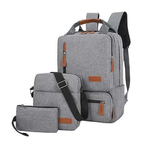 3 pi¿¿ces/ensemble hommes voyage en plein air retour ¿¿ l'¿¿cole ordinateurs portables d'entreprise sac ¿¿ dos sac ¿¿ bandouli¿¿re petite poche gris clair