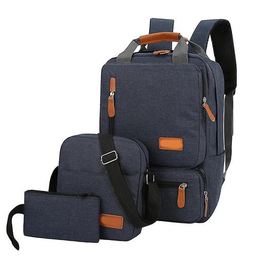 3 pi¿¿ces/ensemble hommes voyage en plein air retour ¿¿ l'¿¿cole ordinateurs portables d'entreprise sac ¿¿ dos sac ¿¿ bandouli¿¿re petite poche bleu