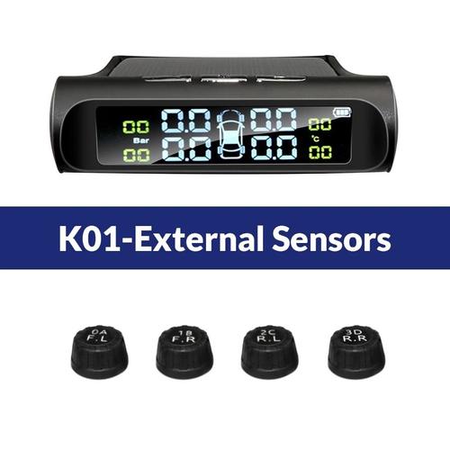 Capteurs K01-External - E-Ace Solaire Tpms Voiture Opathie Pression Permission Auto Smart Système Alarme De Sécurité Usb Charge 4 Capteur Véhicules Outils De Diagnostic