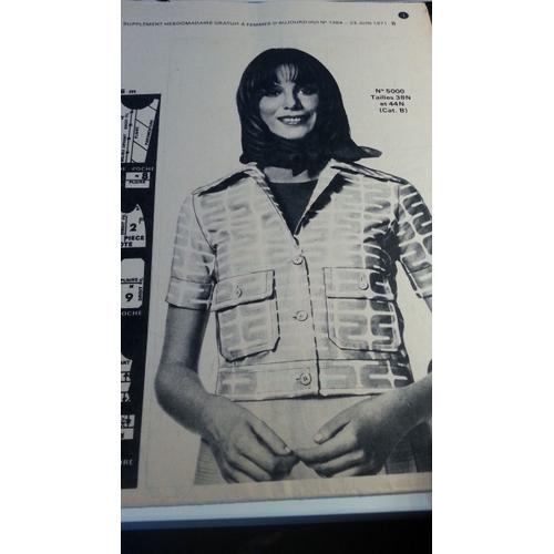 Supplément Patron De La Revue Femmes D'aujourd'hui N°1364 De 1971: Un Blouson D'été En Coton Imprimée Tailles 38 Et 44