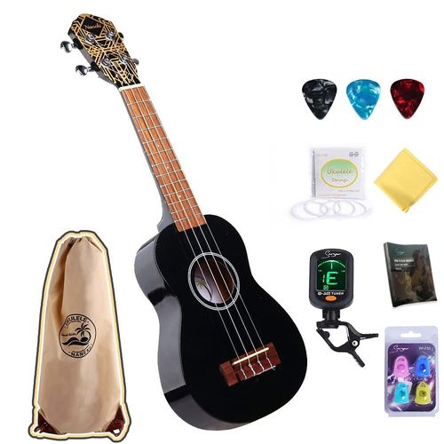 Smiger Professional Soprano Ukulélé Débutant 21 Pouces Mini Kids Guitar Hawaiien Ukelele Fast Learn Instruction Livre Numérique Taille De Polissage Pérotage Poignon Protecteur Ukulélé Kit (Noir)