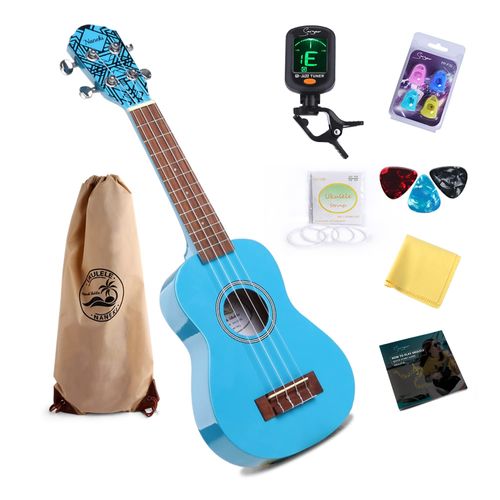 Smiger Professional Soprano Ukulele Débutant 21 Pouces Mini Kids Guitar Hawaiian Ukele Fast Learn Instruction Livre Digital Tined Polishing Coss Pringertip Protector Yukalalee Kit (Bleu)