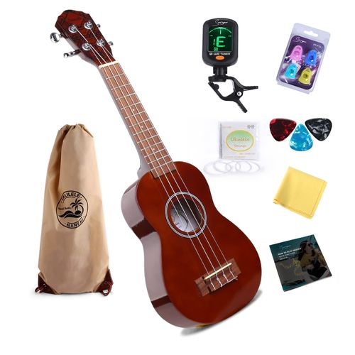 Smiger Professional Soprano Ukulélé Débutant 21 Pouces Mini Kids Guitar Hawaiien Ukulélé Fast Learn Instruction Book Digital Polishing Cosp Pick Poutterip Protector Ukulélé Kit (Brown)