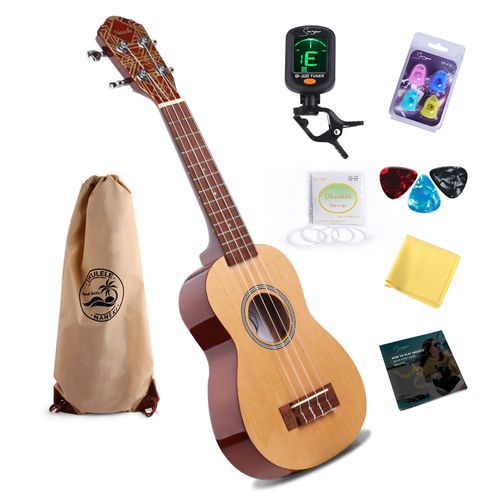 Smiger Professional Soprano Ukulele Débutant 21 Pouces Mini Kids Guitar Hawaiien Ukele Fast Learn Instruction Book Digital Polishing Cosp Pickerfing Protect Protector Yukalalee Kit (Natural)