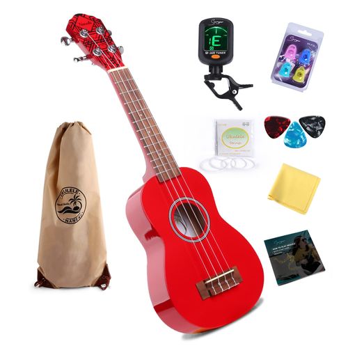 Soprano Ukulélé 21 Pouces Acajou Arc-En-Ciel Électrique, Mini Guitare Guitare Hawaïen Ukulélé Kit Ukulélé Pour Débutant Adultes Kids Starter (Rouge)