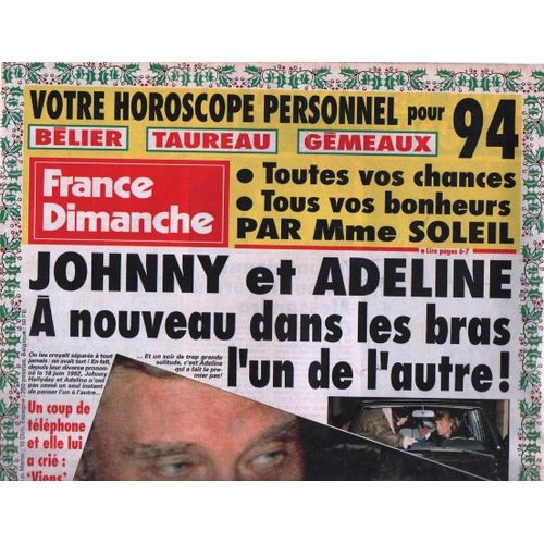 France Dimanche 2469 Johnny Hallyday Adeline/Sophie Favier/Bruni Perez/Van Damme/Sheila
