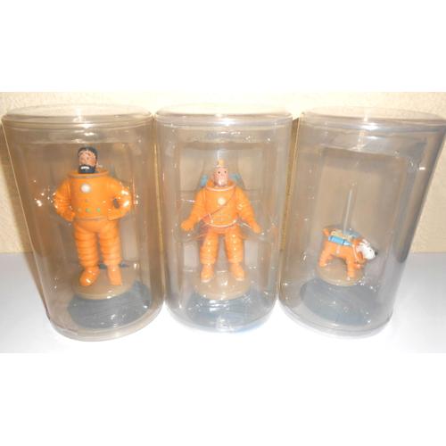 3 Figurines Tintin + Haddock + Milou Cosmonautes (Moulinsart)