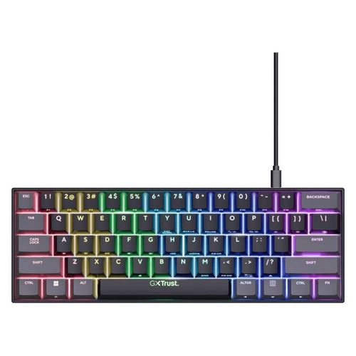 Trust Gaming GXT 867 Acira 60% Clavier Mécanique AZERTY, Touches à Double Fonction, RGB, USB Compact Mini Clavier - Noir/Gris