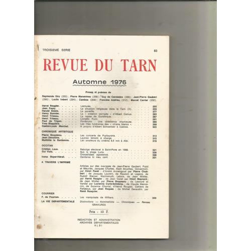 Revue Du Tarn 83 Fontbruno, Lionello Fumi, Rites Funéraires Des "Chiens Blancs", Albert Schweitzer À Castres