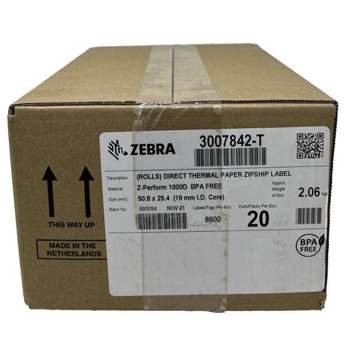 ZEBRA 3007842-T 8600 ÉTIQUETTES ADHÉSIVES 20 ROULEAUX 50,8 mm X 25,4 mm QL220/QL320