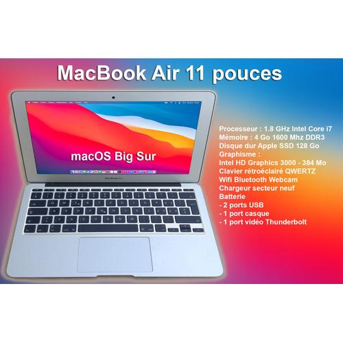 Apple MacBook Air 11.6" Intel Core i7 - 1.8 Ghz - Ram 4 Go - SSD 122 Go