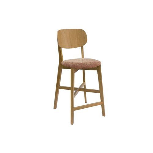 Tabouret De Bar En Bois Clair Chêne Et Tissu Effet Velours Terracotta H65 Cm Lucia