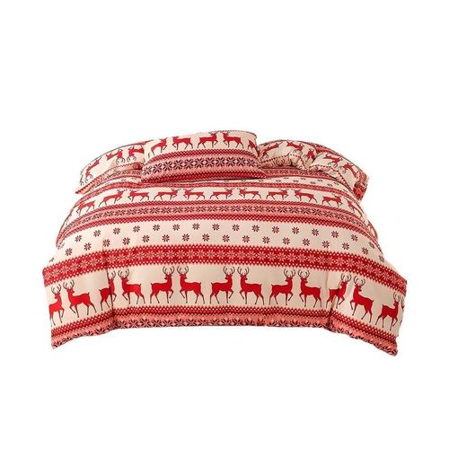 Parure De Lit De Noël Avec Housse De Couette Et Taie D'oreiller - 2 Pièces - Rouge - Housse De Couette 140x210 Cm, Taie D'oreiller 50x75 Cm