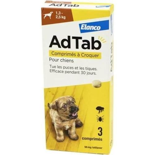 Adtab 56 Mg Chiens 3 Comprimés Anti-Puces 1,3-2,5 Kgs