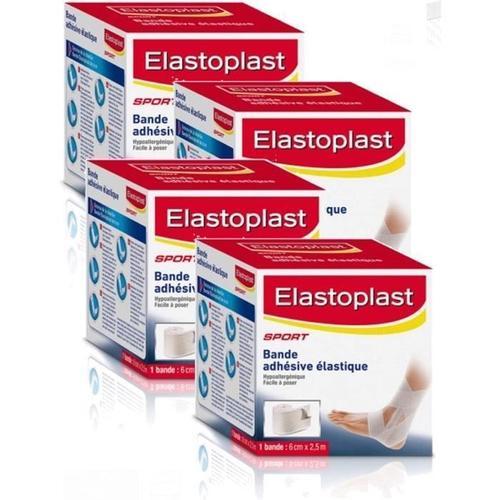 Elastoplast Sport Bande Adhésive Élastique Contentions Souples, Strappings Lot De 4 Bandes 6 Cm X 2,5 M 