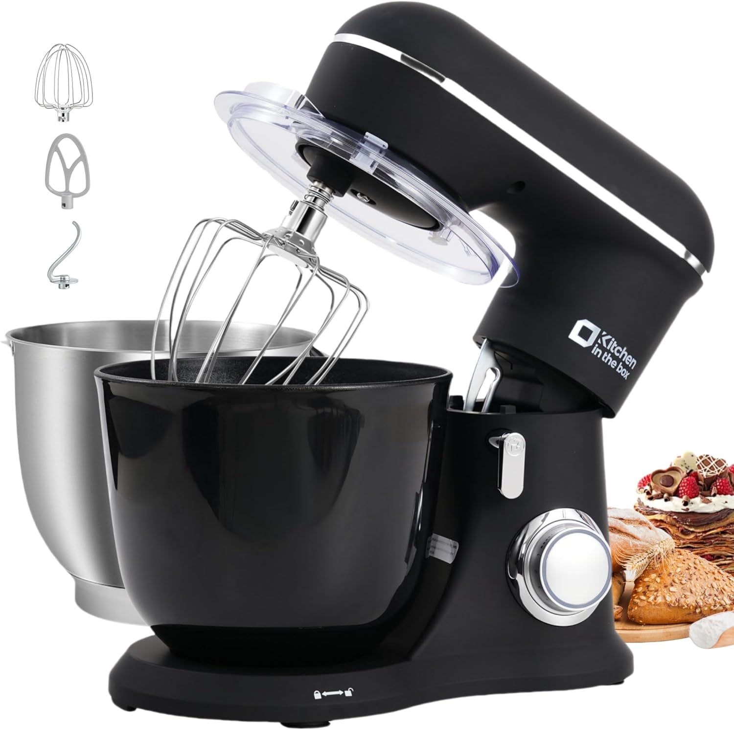 Robot Pâtissier, 4.5L+5L 2Bols Robots De Cuisine, 10 Vitesses Batte...