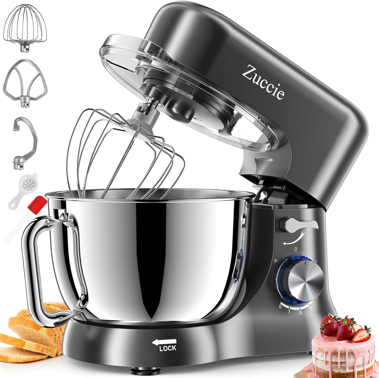 Robot Patissier, 5 L Robot Pâtissier, 1000W Robot Cuisine Avec Foue...