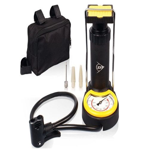 Mini Pompe À Pied Dunlop - Pompe À Air - Gonfleur De Pneu - Y Compris 3 Adaptateurs - Manomètre Analogique - Avec Sac De Rangement