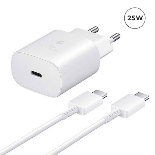 Chargeur Rapide 25w Usb-C + Câble Usb-C Vers Usb-C Pour Samsung Galaxy A14 5g 6.6" Couleur Blanc