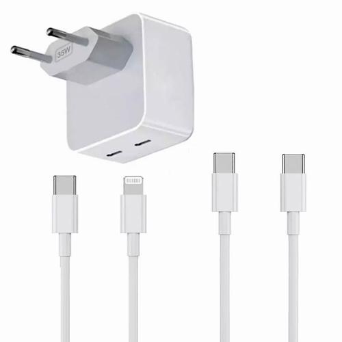 Chargeur Rapide 35w Double Usb C + Câble Usb C Vers Lighting+Câble Usb-C Vers Usb-C Pour Oppo A53s 4g/Ipad Pro 11 2018 11"