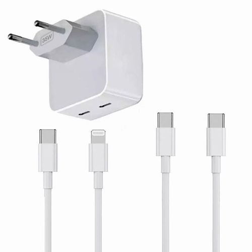 Chargeur Rapide 35w Double Usb C + Câble Usb C Vers Lighting + Câble Usb-C Vers Usb-C Pour Sony Xperia 1 Ii /Iphone 13