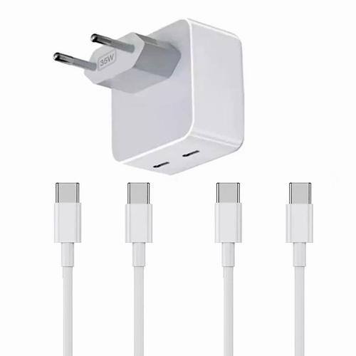 Chargeur Rapide 35w Double Usb C + 2 Câbles Usb-C Vers Usb-C Pour Sony Xperia 1 Ii 6.5"/Sony Xperia 10 Ii 6.0" - Blanc