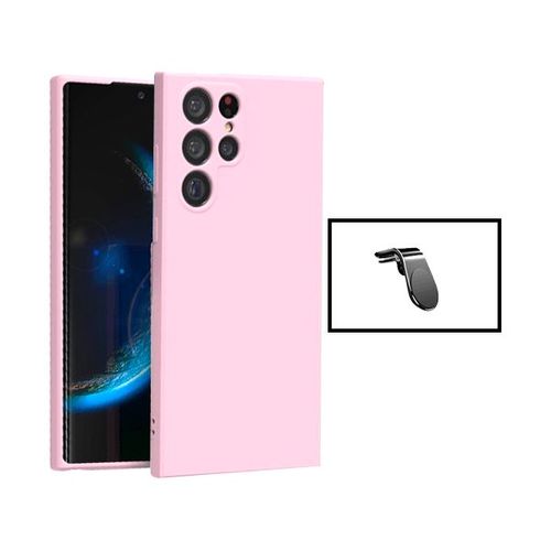 Support Magnetique K Kit Kit Cofféré Voyage + Couverture De Silicone Liquide Phonecare Pour Samsung Galaxy S24 Ultra 5g - Rose