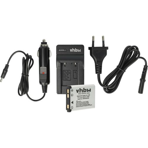 vhbw 1x station de charge, 1x adaptateur allume-cigare, 1x batterie, 1x câble d'alimentation compatible avec Polaroid T831, T730, T833