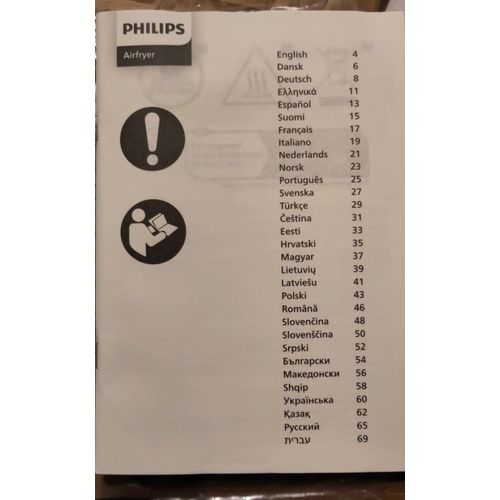 Notice mode d'emploi préconisations pour le Philips Airfryer essential plus particulièrement pour le HD925X comme le HD 9252/90 pour frire de manière saine en français english dansk deutsch espanol et