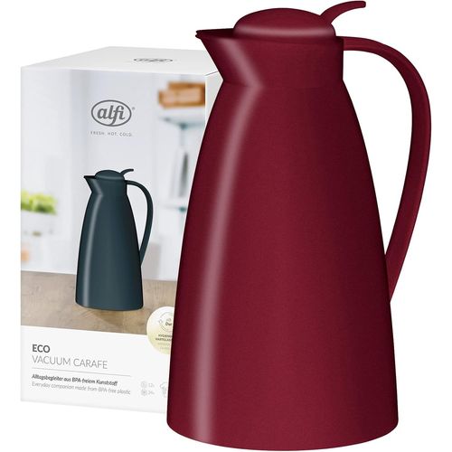 TIANYI-Alfi Thermos Eco 0825.240.100 en plastique rouge 1 litre avec insert en verre alfiDur 0825.240.100 - Verseuse isotherme pour 12 heures - Idéal comme cafetière ou théière pour 8 tasses