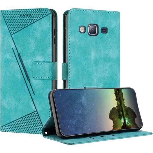 Mo-Bte Etui Coque Pour Samsung Galaxy J5 2015, Coque De Telephone En Cuir De Première Qualité [Pochette De Portefeuille] Porte Carte Magnétique Compatible Avec Coque Samsung J5 2015 - Bleu Clair