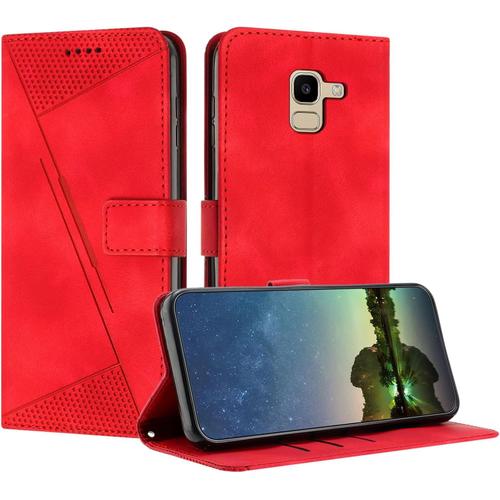 Mo-Bte Etui Coque Pour Samsung Galaxy A6 2018, Coque De Telephone En Cuir De Première Qualité [Pochette De Portefeuille] Porte Carte Magnétique Compatible Avec Coque Samsung A6 2018 - Rouge