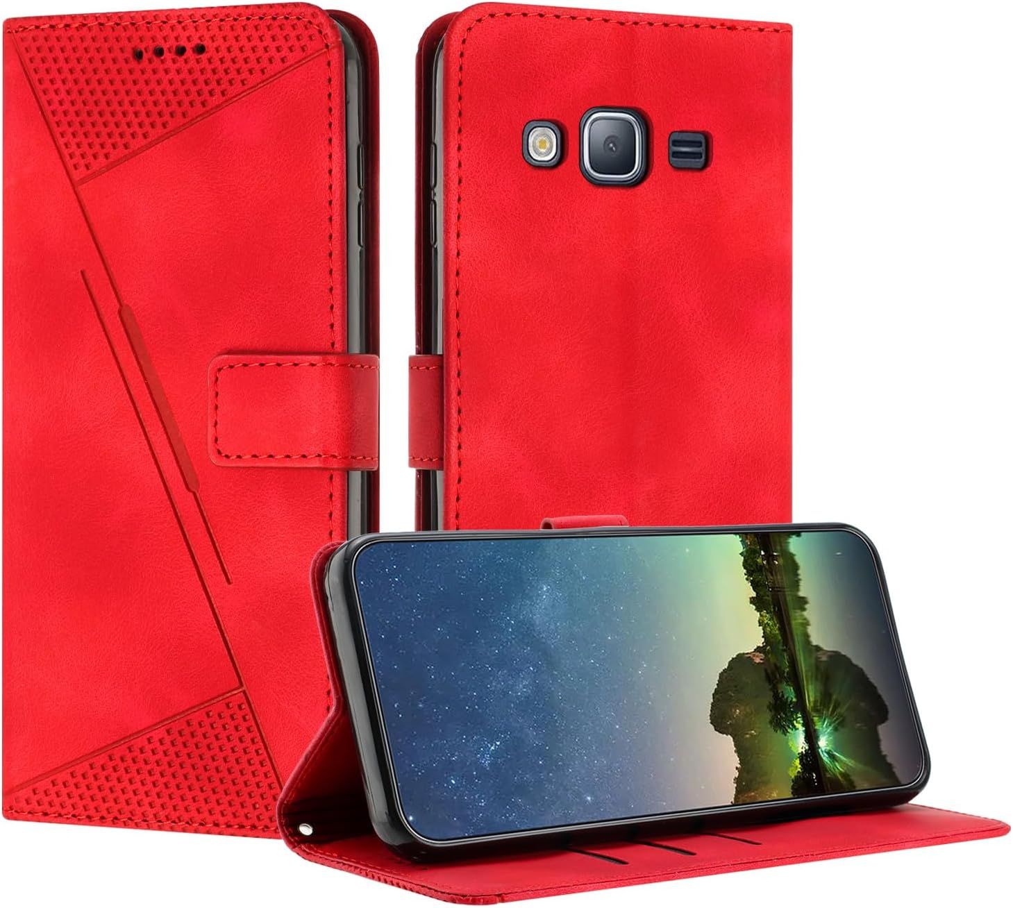 Mo-Bte Etui Coque Pour Samsung Galaxy J3 2016 / J310, Coque De Telephone En Cuir De Première Qualité [Pochette De Portefeuille] Porte Carte Compatible Avec Coque Samsung J3 2016/ J310 - Rouge